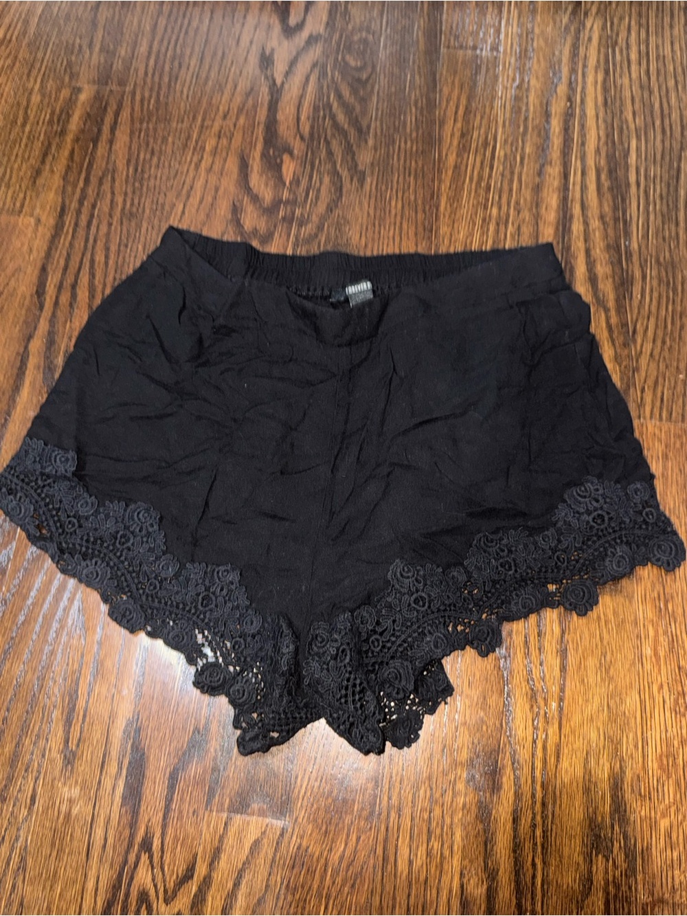 Forever 21 Black Elastic Waist Shorts with Lace Trim